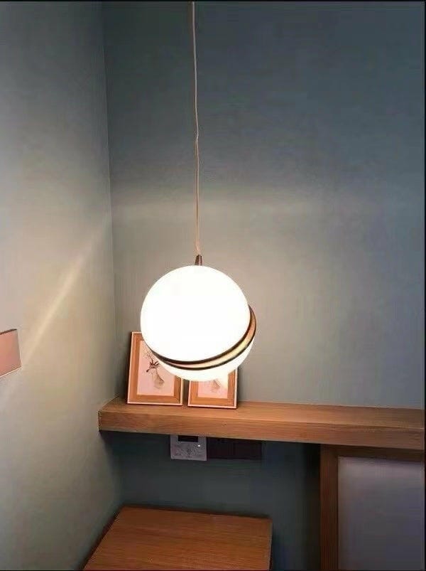 Customer photo review of Crescent Brass Pendant Light, Opal Acrylic Sphere, 20 to 40 cm