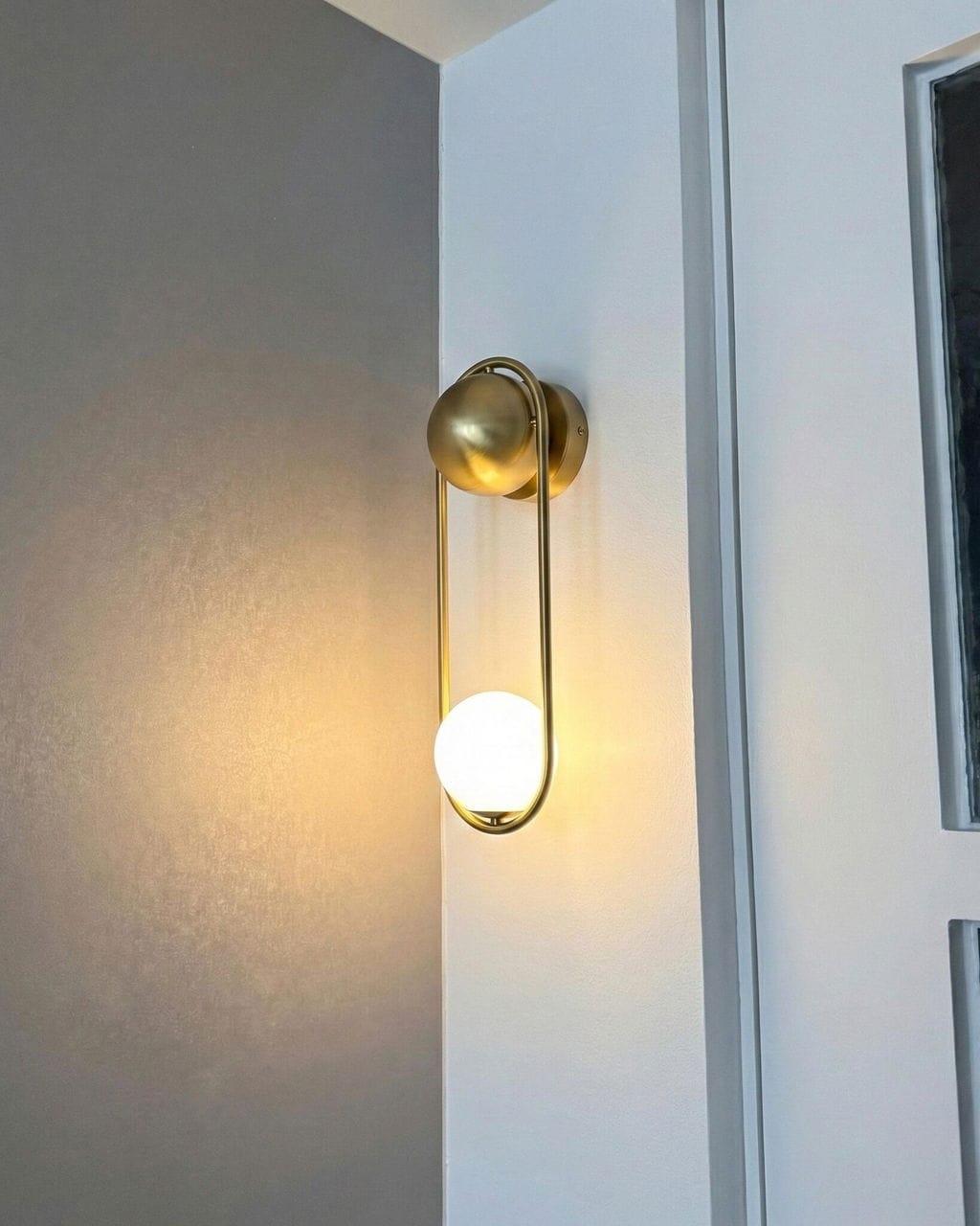 Customer photo review of Off-Centre Glass Wall Light, 46 cm, Brass or Black Hub, Wall Sconce