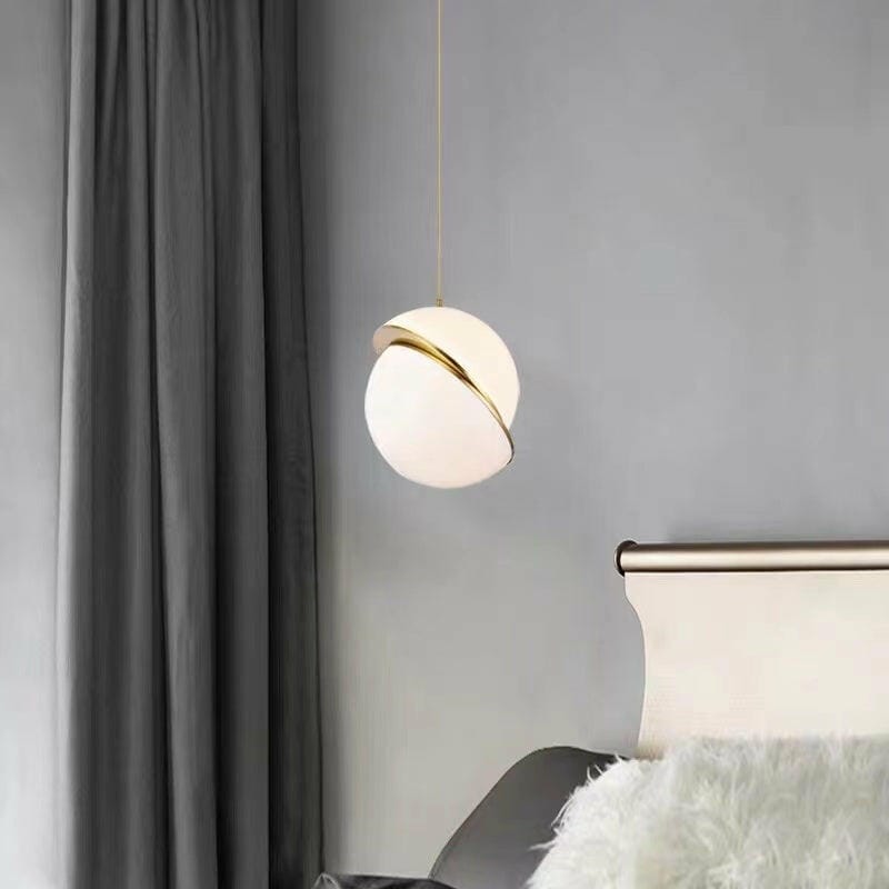 Customer photo review of Crescent Brass Pendant Light, Opal Acrylic Sphere, 20 to 40 cm