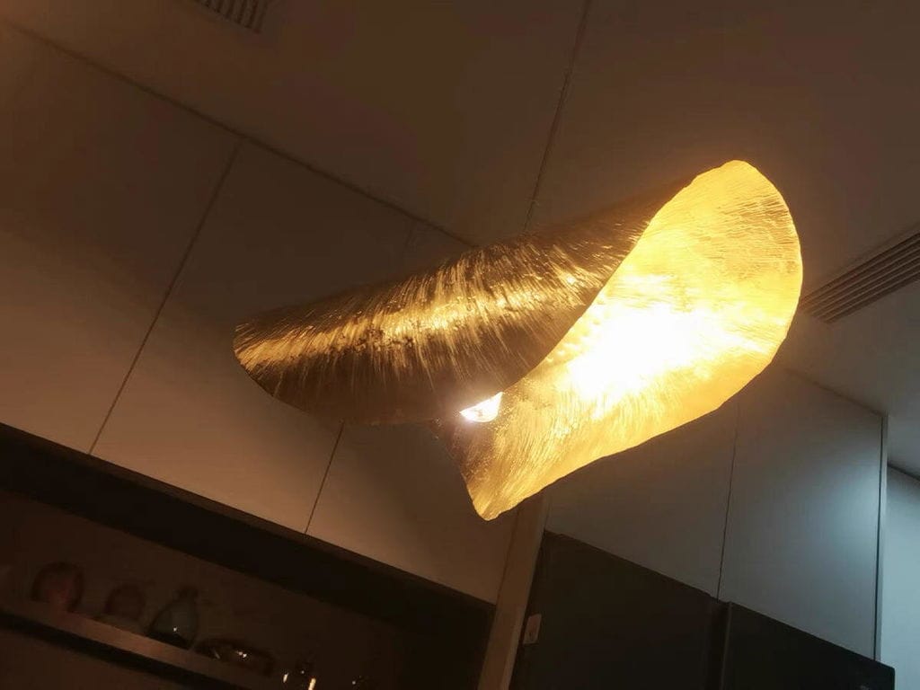 Customer photo review of Hammered Brass Pendant Light, Curved Shade, 1.5 m Cable