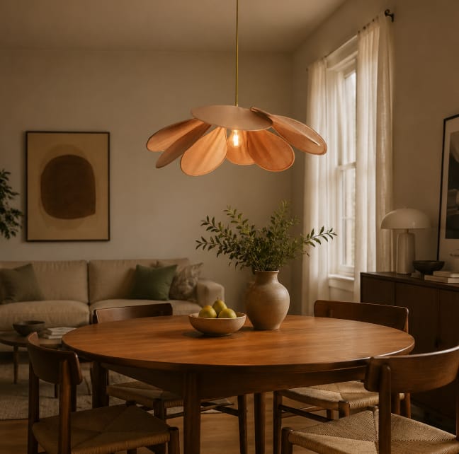 Customer photo review of Fabric Petal Dome Pendant Light, Gold Frame, 60 to 120 cm