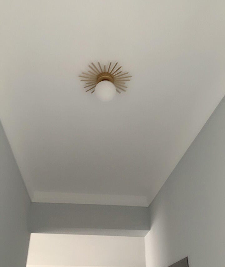 Customer photo review of Brass Ceiling Light, Frosted Glass Globe, Ceiling or Wall Mount