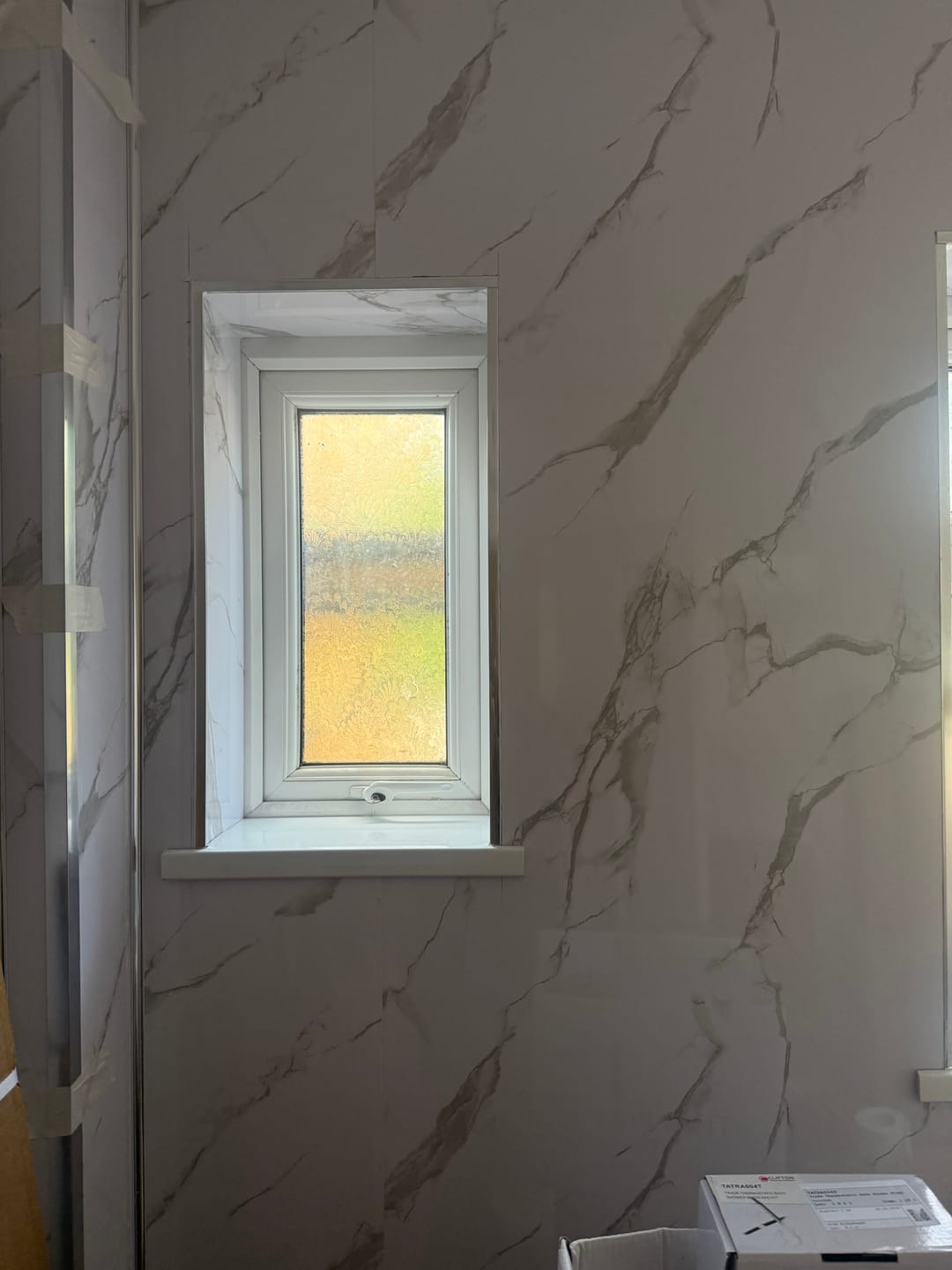 Customer photo review of Premium Carrara White Marble Gloss Shower Wall Panel - 1M x 2.4M