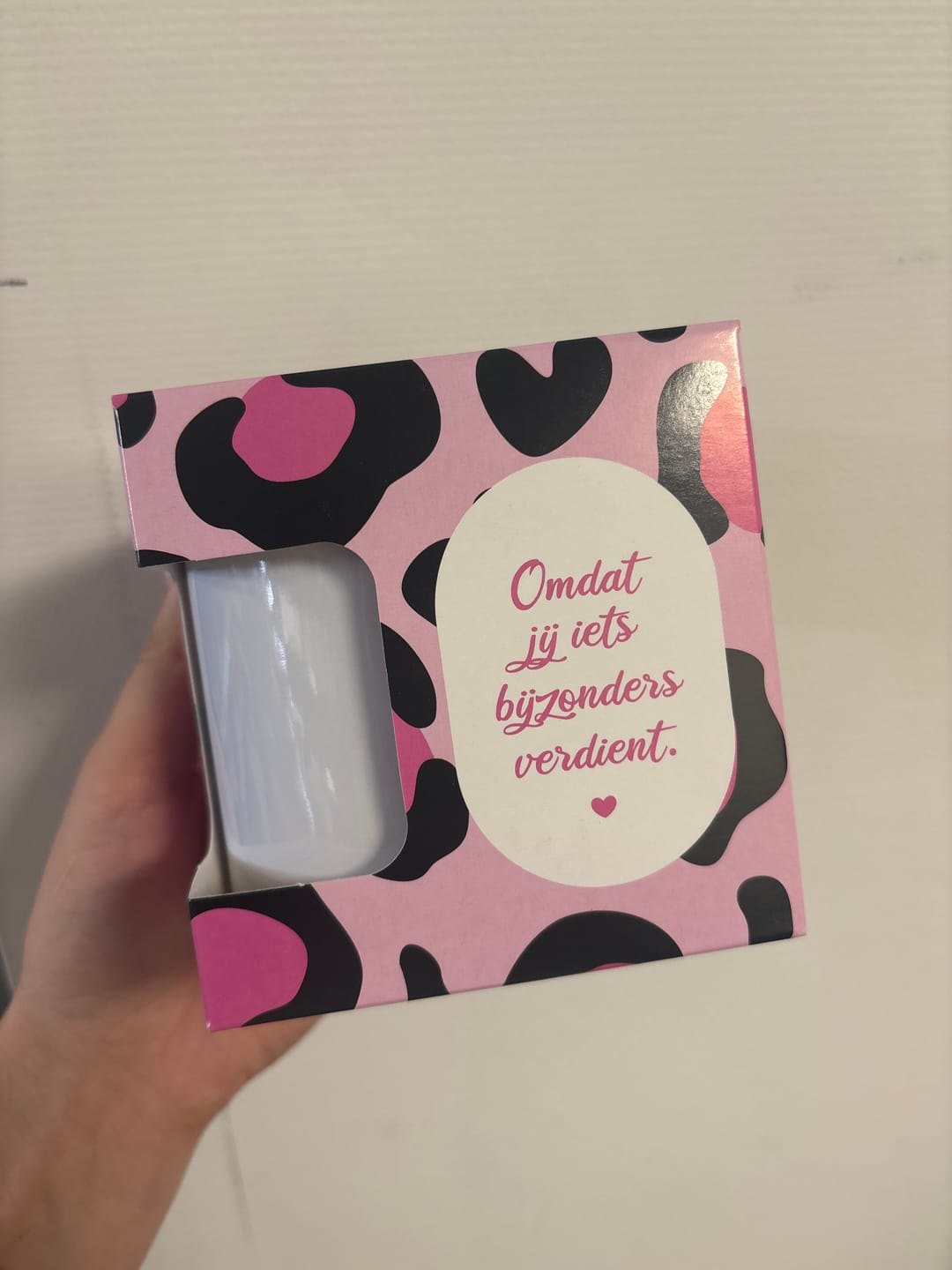 Customer photo review of Roze Panterprint Mokkendoosje – Cadeaudoosje voor Mok