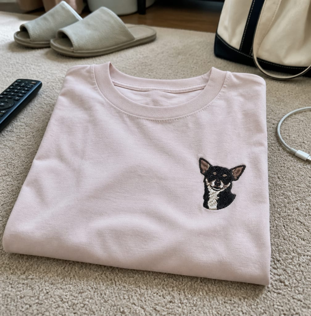 Customer photo review of 【新発売】うちの子刺繍コーデ - ペット写真から作る刺繍入りTシャツ