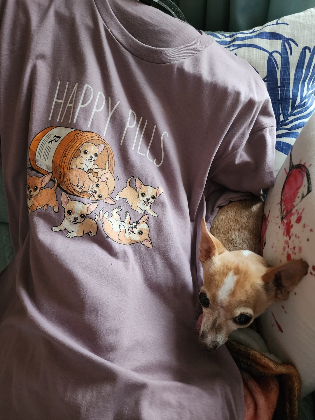 Customer photo review of Happy Pills Chihuahua Shirt