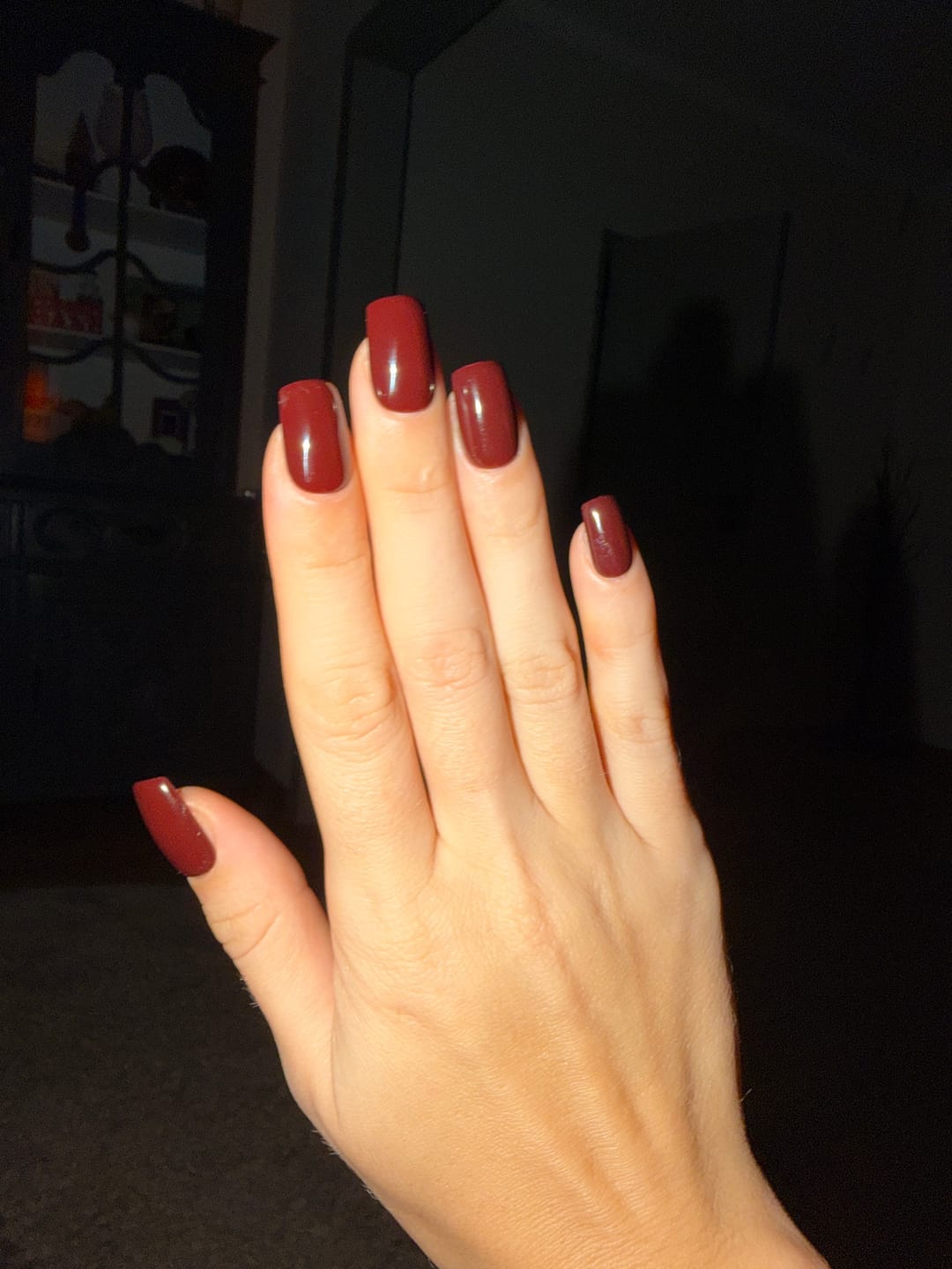 Customer photo review of Red Press On Nails – Handmade Cherry to Burgundy – Matte or Glossy – 6 Shades