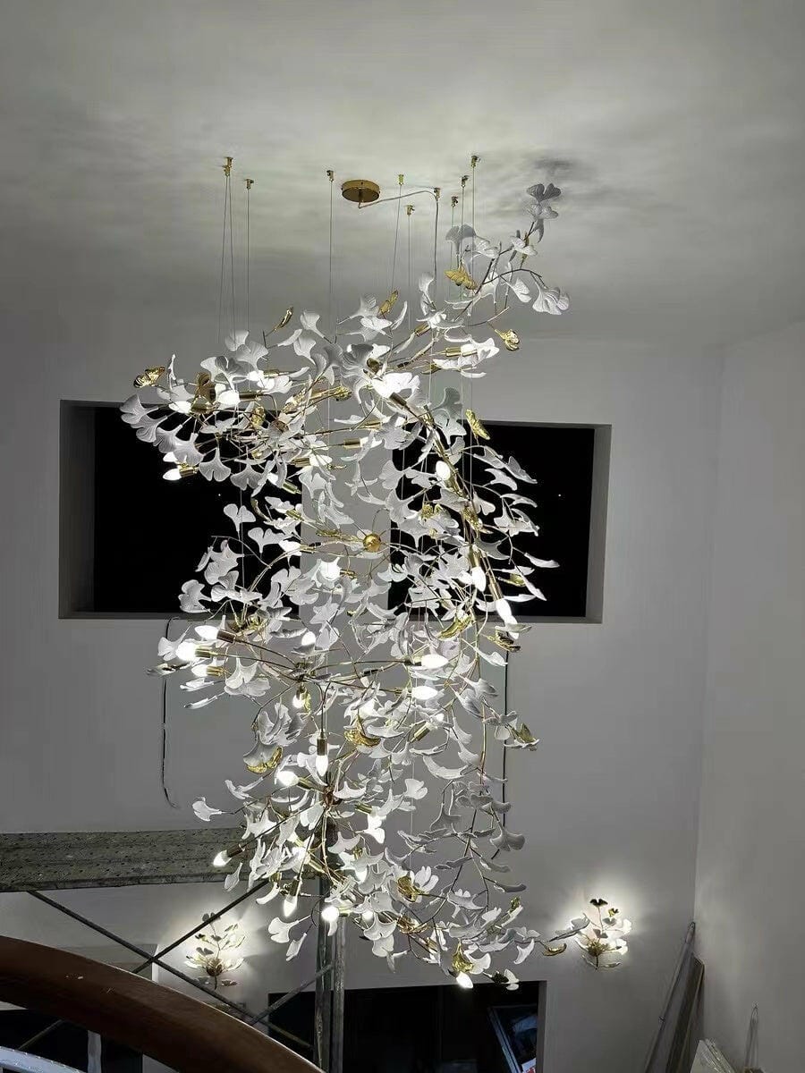 Customer photo review of Ceramic Chandelier Gingko Q, Tiered Leaf Column For Tall Stairwells
