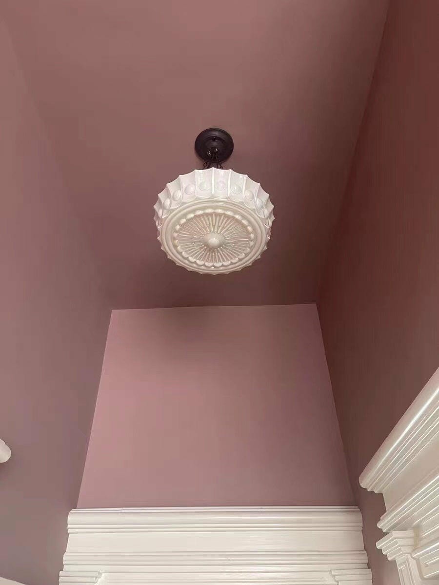 Customer photo review of Milk Glass Pendant Light, Moulded Drum Shade, 3 Chains, 36 cm