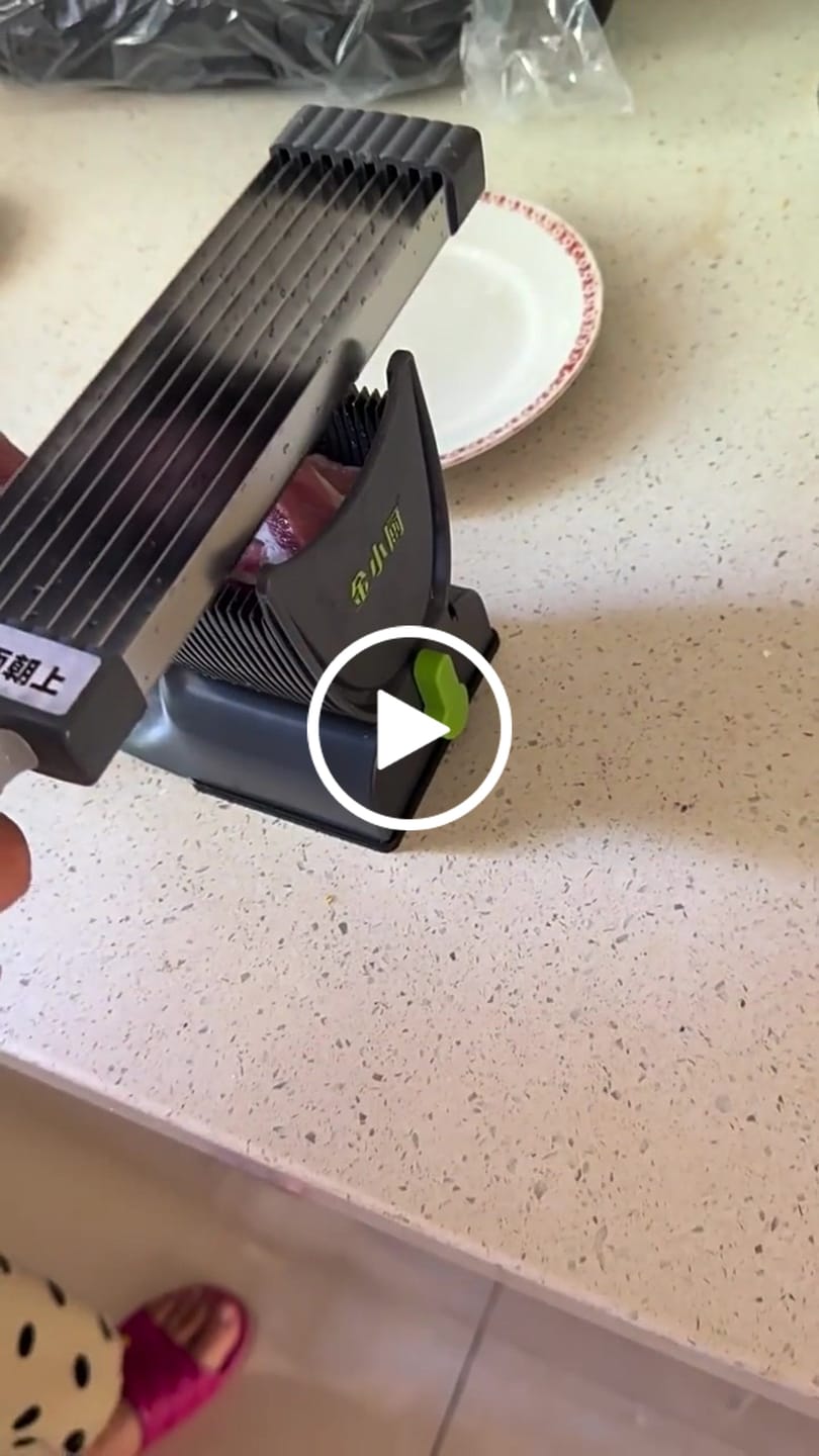 Customer video review of Manual Meat Slicer and Knife Sharpener Set for Home Cooking and BBQ