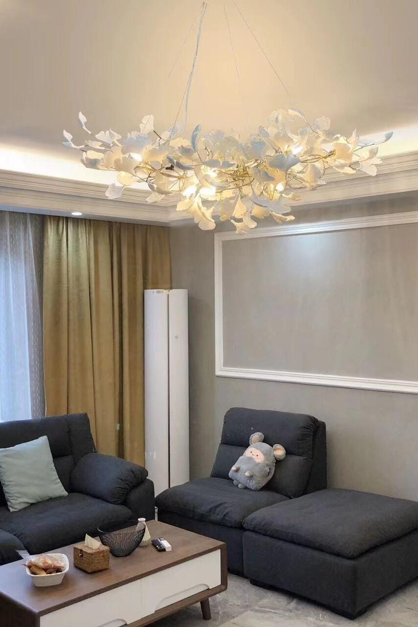 Customer photo review of Horizon Bloom Gingko Chandelier, Porcelain Leaf Ceiling Light, 7 Sizes