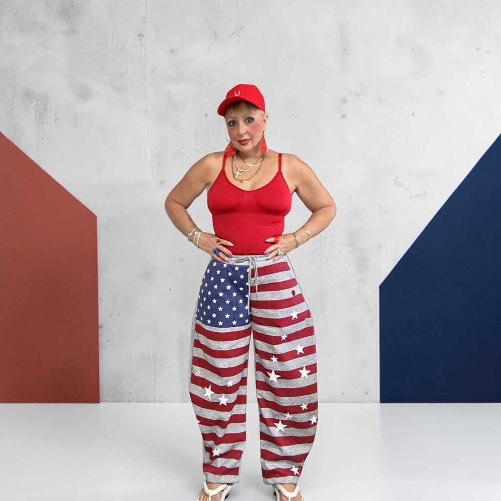 Customer photo review of Aelfric Eden Star Flag Print Baggy Barrel Sweatpants