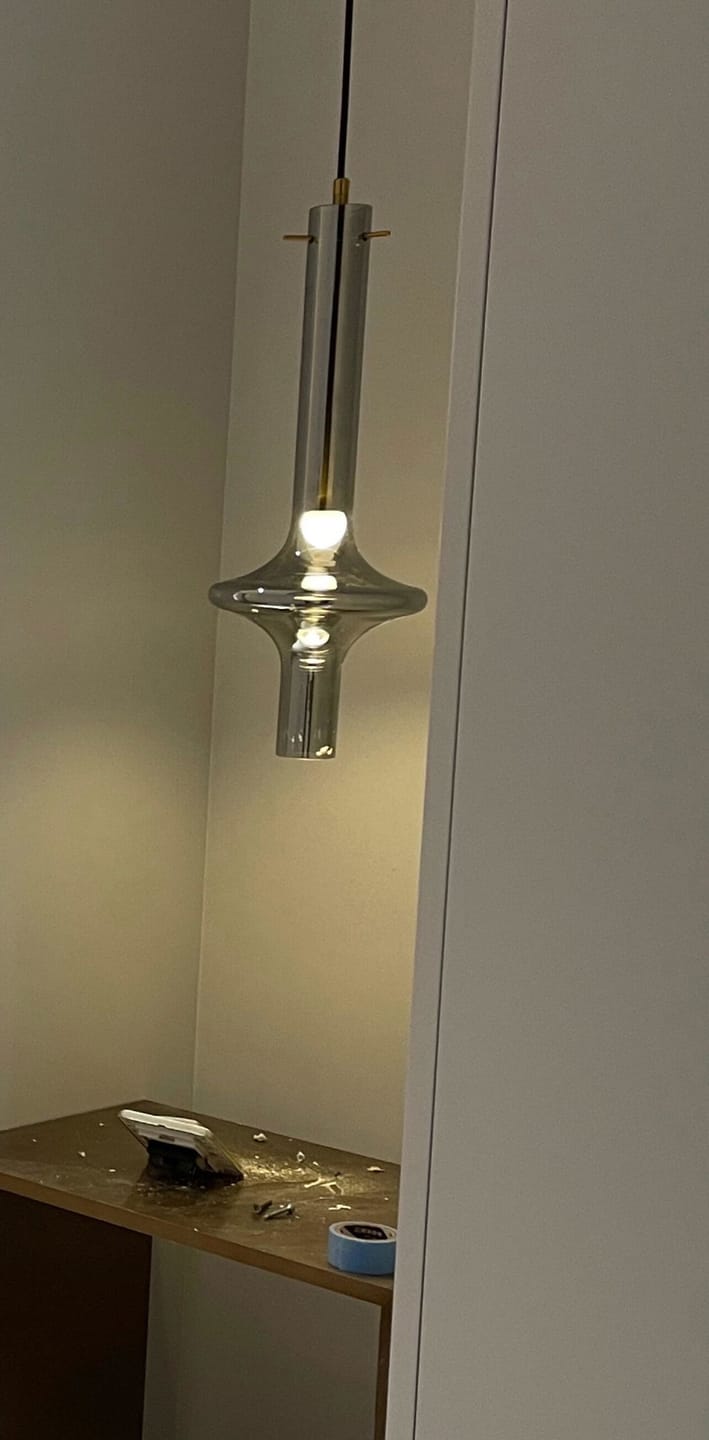 Customer photo review of Tapered Glass Pendant Light, Gold or Black Stems, 46 cm