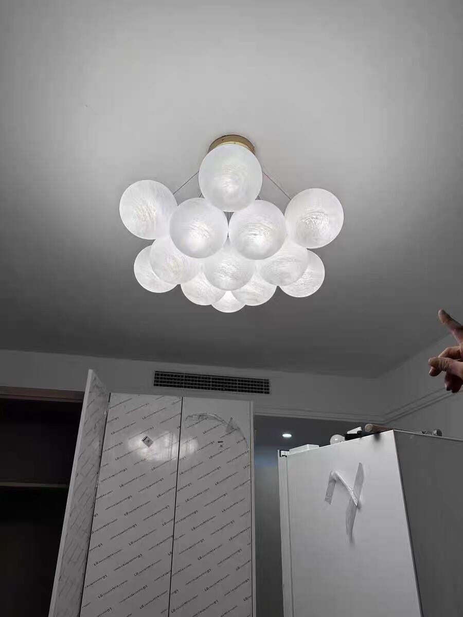Customer photo review of Frosted Glass Cluster Chandelier, Gold Frame, 7 to 19 Globes