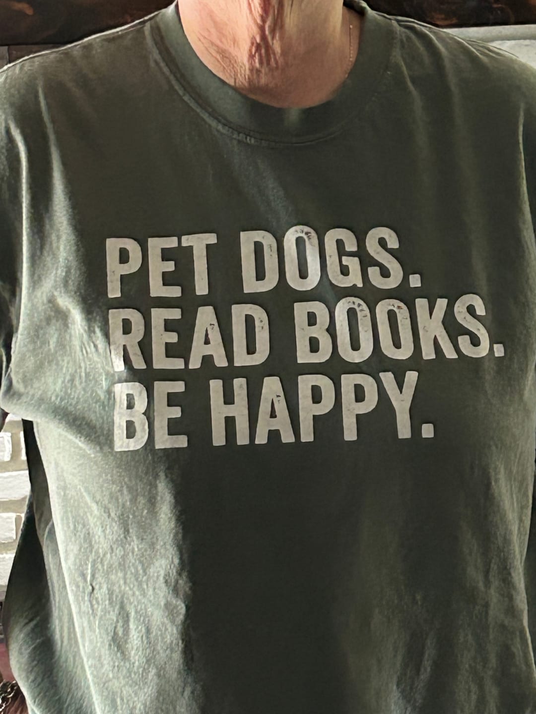 Customer photo review of Dogs Books Happy T-Shirt