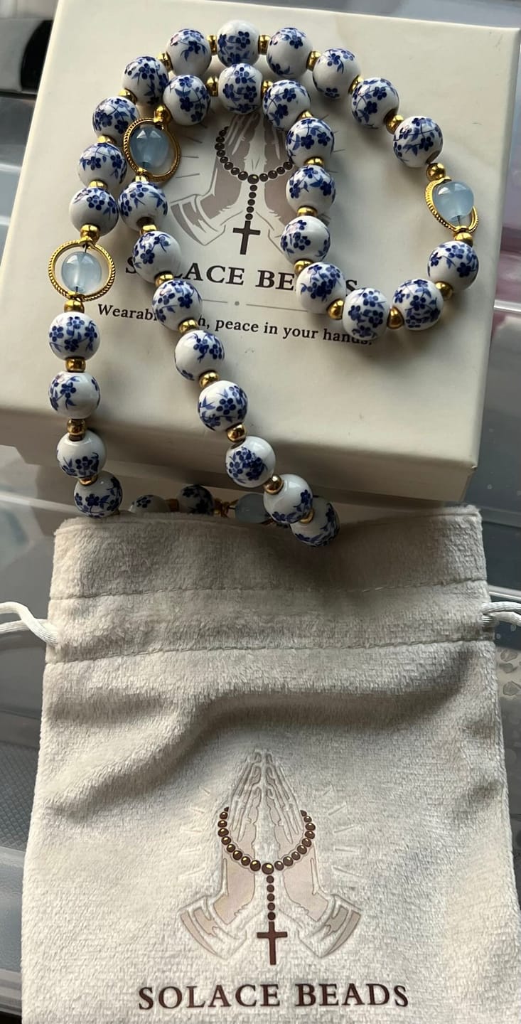 Customer photo review of SolaceBeads Handcrafted Blue Floral Ceramic Rosary: A Tapestry of Grace in life