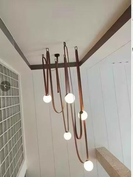 Customer photo review of Multiple Belt Art Pendant Light, Leather or Canvas Glass Globe Chandelier