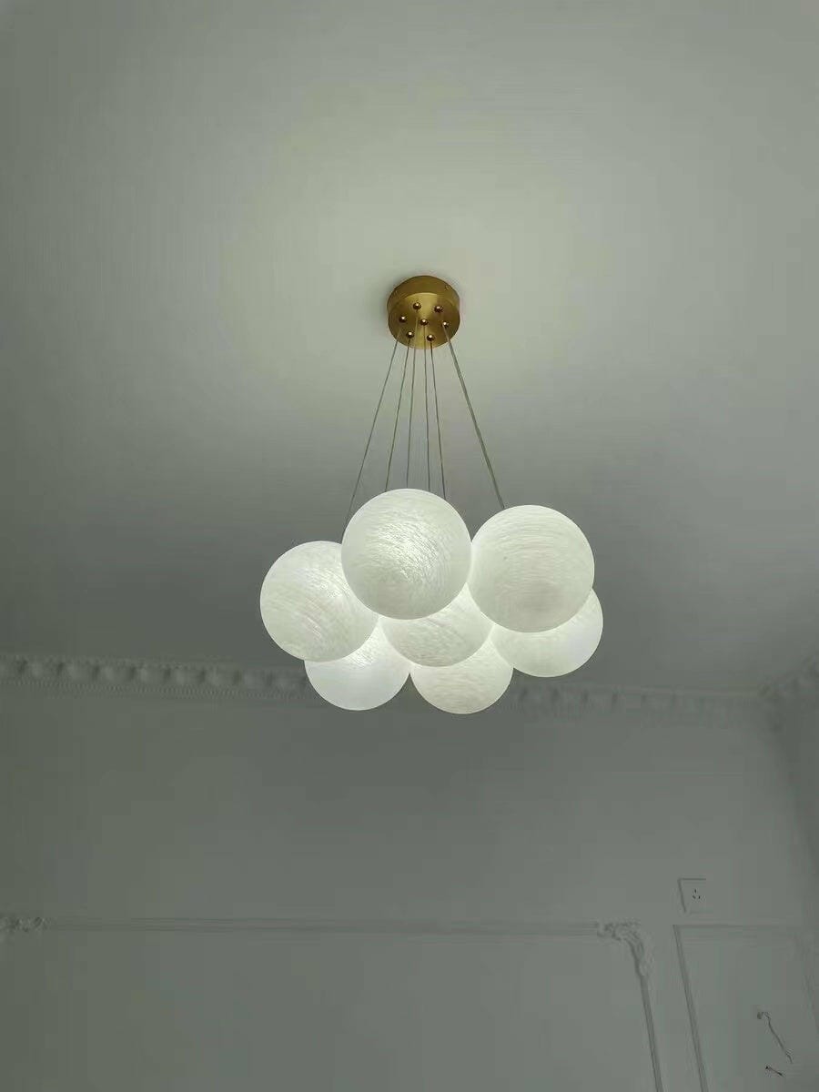 Customer photo review of Frosted Glass Cluster Chandelier, Gold Frame, 7 to 19 Globes