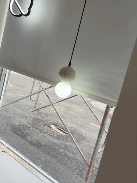 Customer photo review of Cement Sandstone Pendant Light, Opal Glass Sphere, 10 cm