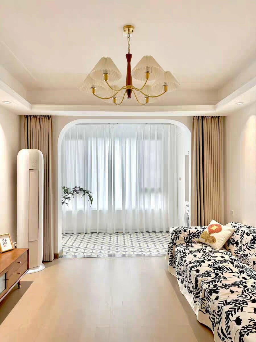 Customer photo review of Pleated Fabric Chandelier, Walnut Wood, 3-Head, 70 cm