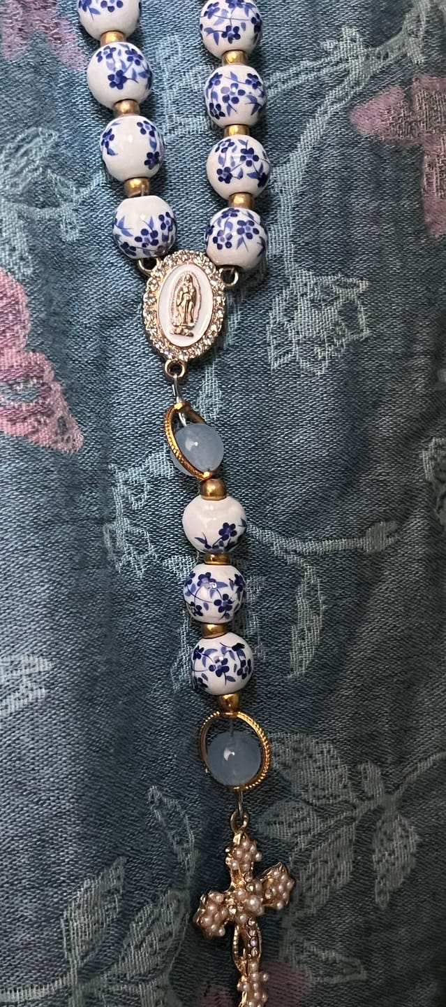 Customer photo review of SolaceBeads Handcrafted Blue Floral Ceramic Rosary: A Tapestry of Grace in life