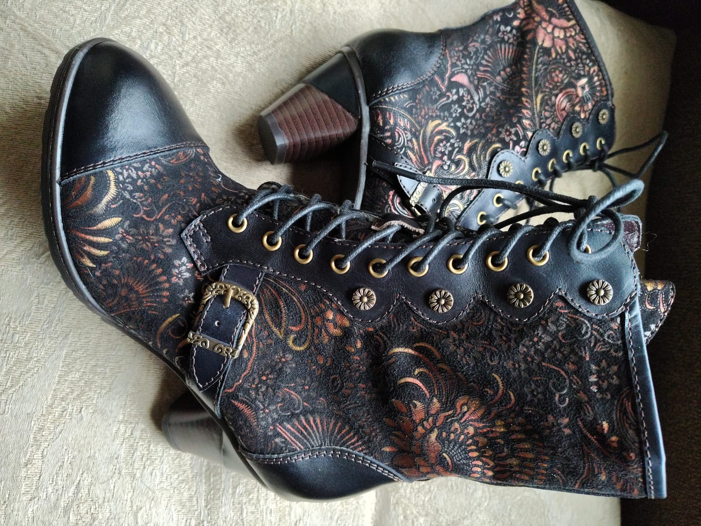 Customer photo review of Vintage Floral Victorian Lace-Up Mid-Calf Boots