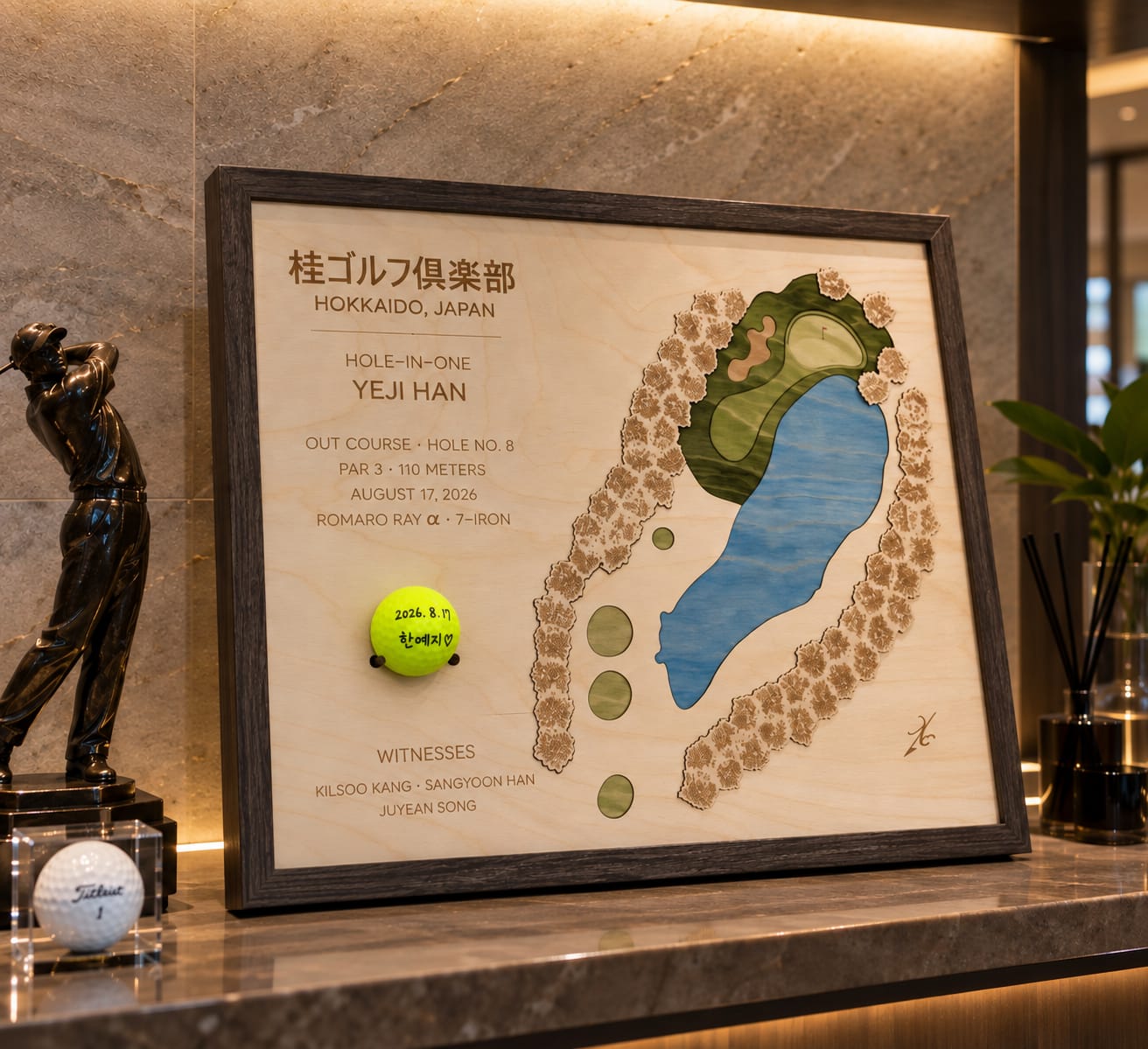 Customer photo review of Personalized Hole-in-One | Single Hole Golf Art