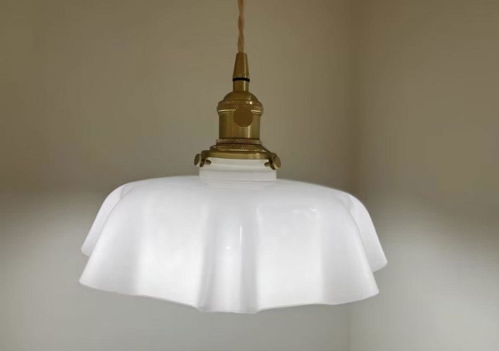 Customer photo review of Pleated Glass Pendant Light, Antique Brass Socket, Plug-In, 25 cm