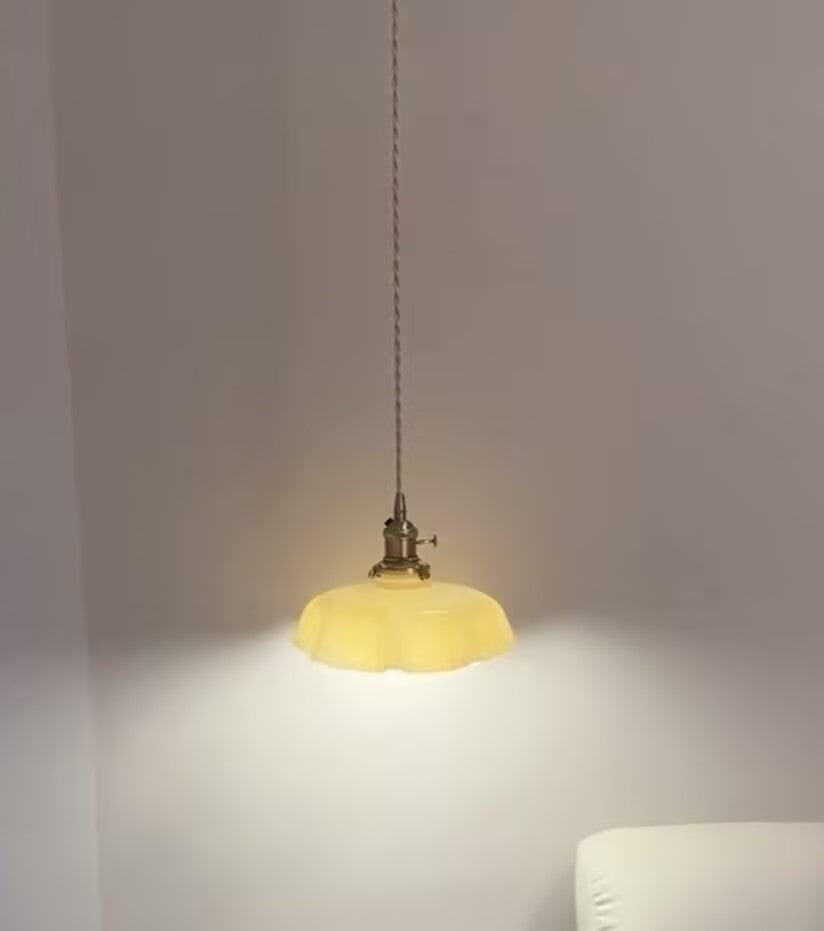 Customer photo review of Pleated Glass Pendant Light, Antique Brass Socket, Plug-In, 25 cm