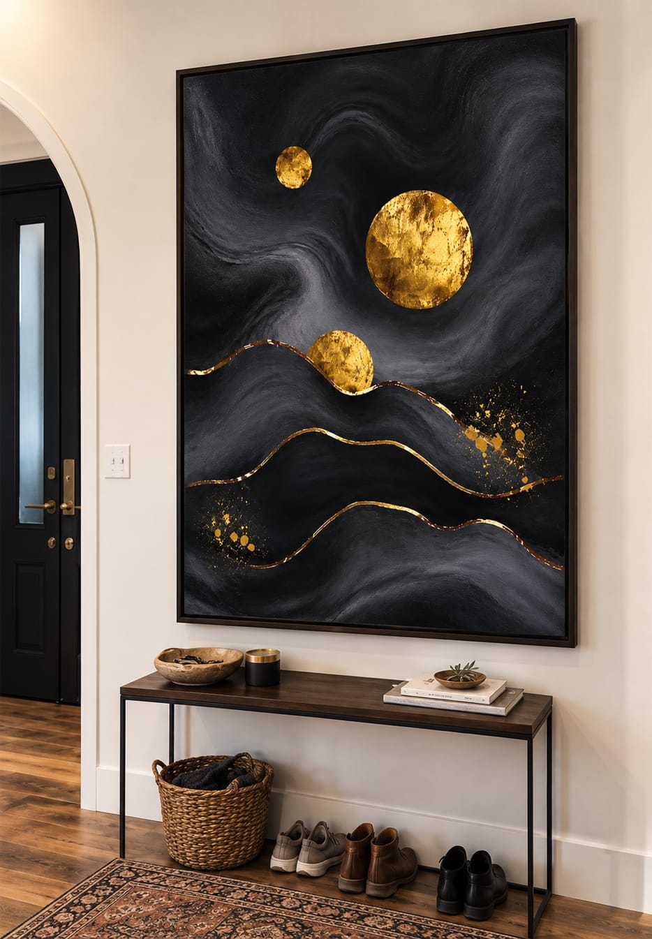 Customer photo review of "Celestial Dunes" – Modern Luxe Black and Gold Foil Abstract Acrylic Painting