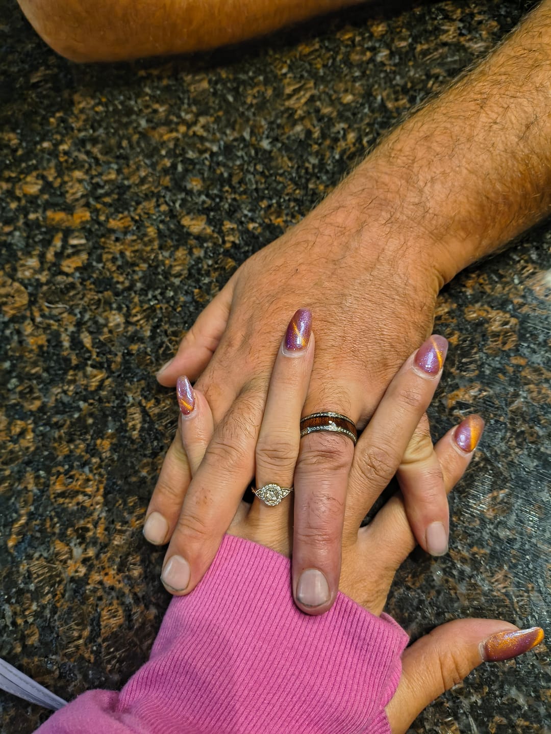 Customer photo review of 8mm - Mens Titanium Wedding Band W/ Koa wood and diamonds