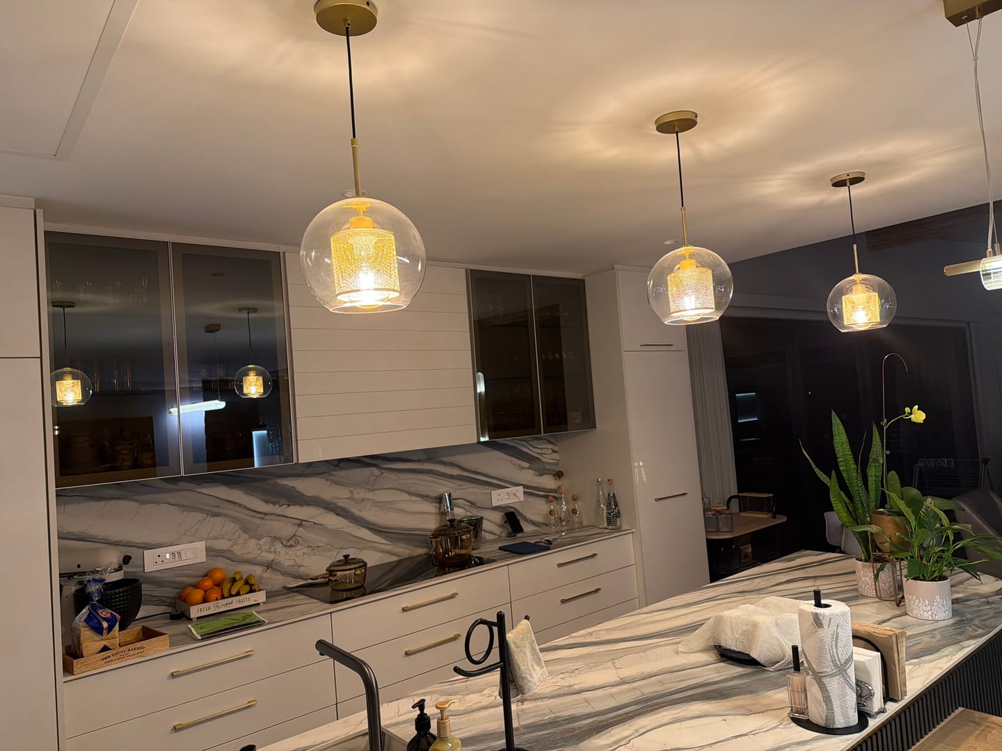 Customer photo review of New York Ball Black or Gold Metal Mesh and Glass Pendant Light