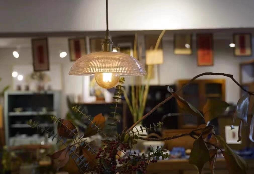 Customer photo review of Brass Pendant Light, Ribbed Glass Shade, 25 cm Wide