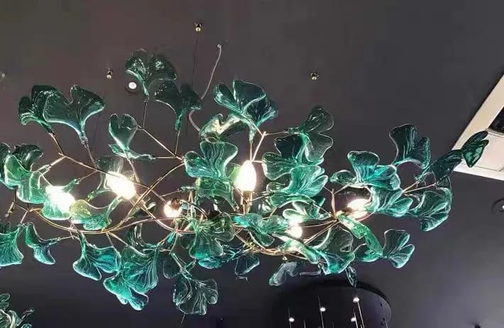 Customer photo review of Ginkgo Leaf Chandelier, Acrylic Leaves, Gold or Chrome Frame, G9
