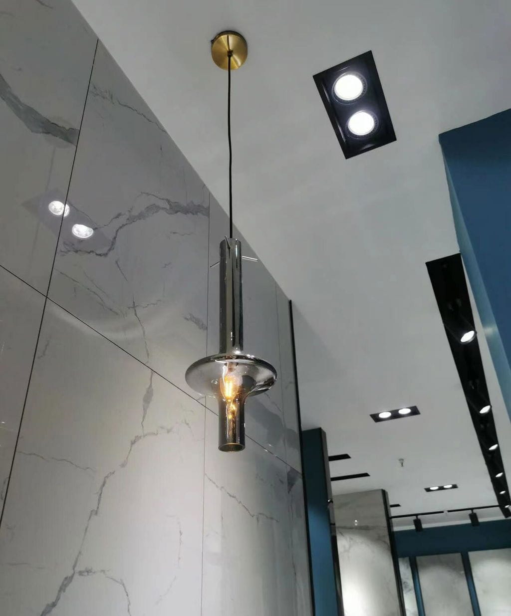 Customer photo review of Tapered Glass Pendant Light, Gold or Black Stems, 46 cm