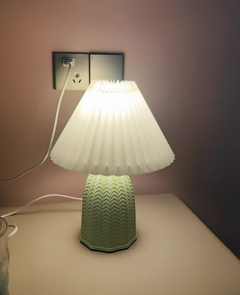Customer photo review of Pleated Ceramic Table Lamp, Light Green Base, 37 cm, Plug In