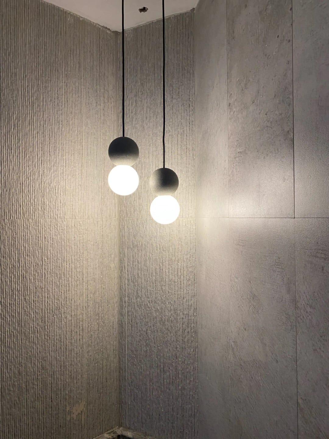 Customer photo review of Cement Sandstone Pendant Light, Opal Glass Sphere, 10 cm