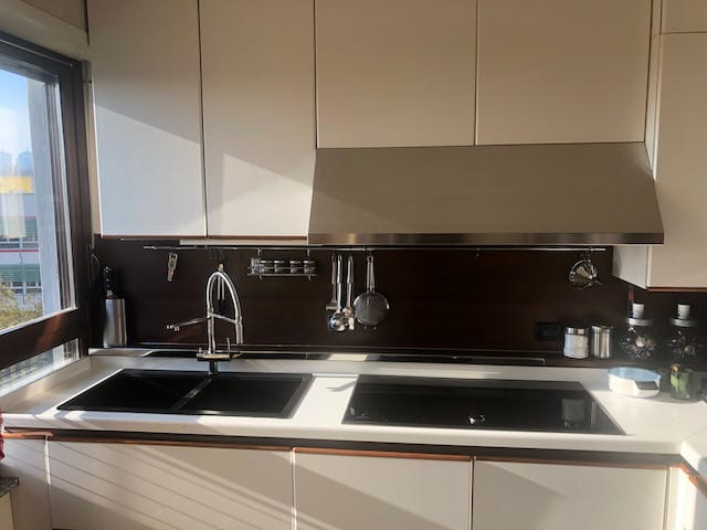 Customer photo review of 3 Way Kitchen Filter Tap in Solid STAINLESS STEEL, with 360° swivel spout and 2-jets removable Spray, Brushed / Stainless Steel Spring - Short version 45CM
