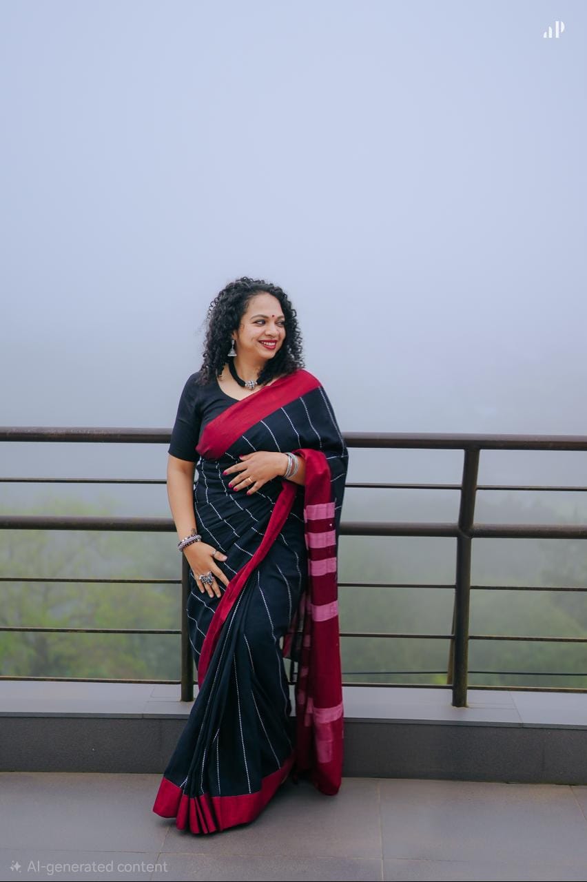 Customer photo review of Midnight Black Cotton Saree
