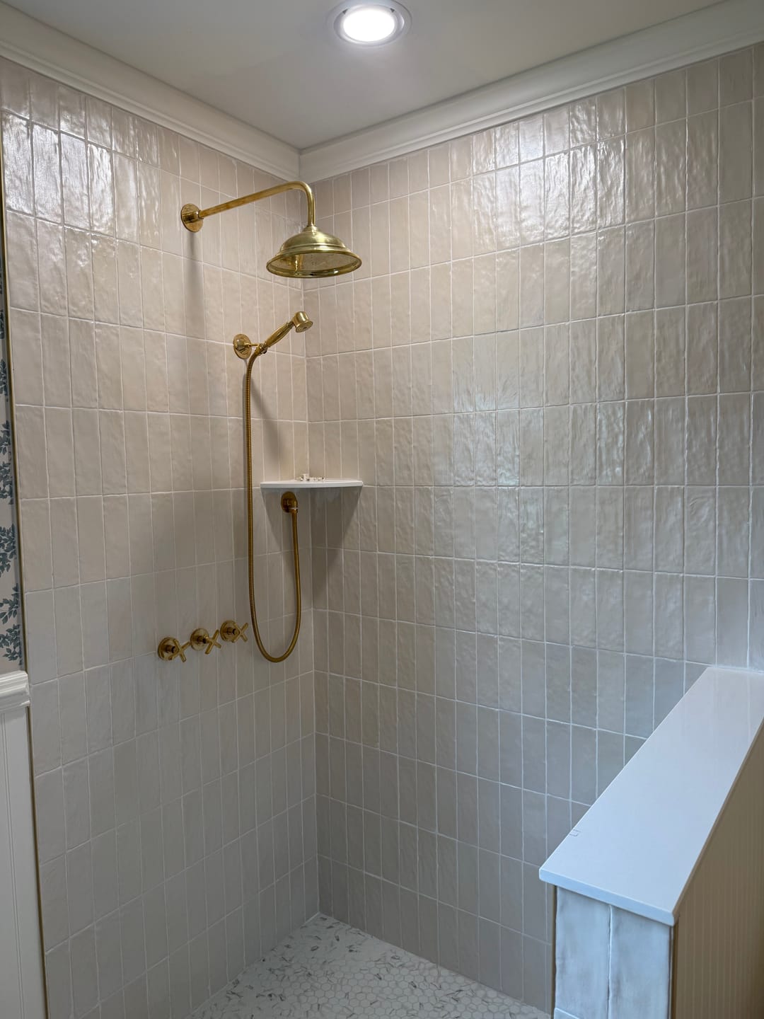 Customer photo review of Unlacquered Brass Shower Set