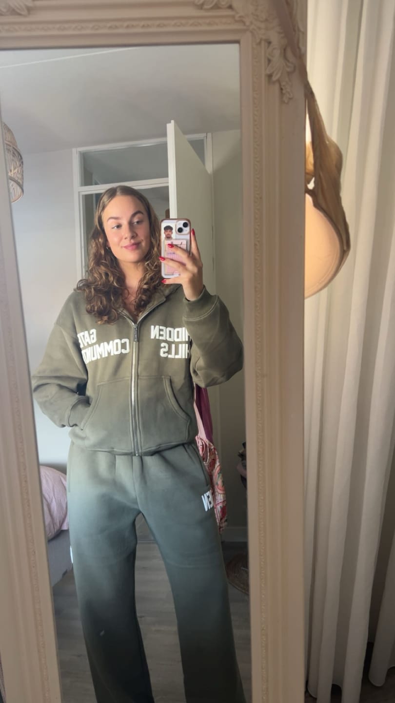 Customer photo review of the GATED COMMUNITY ZIP HOODIE SAGE