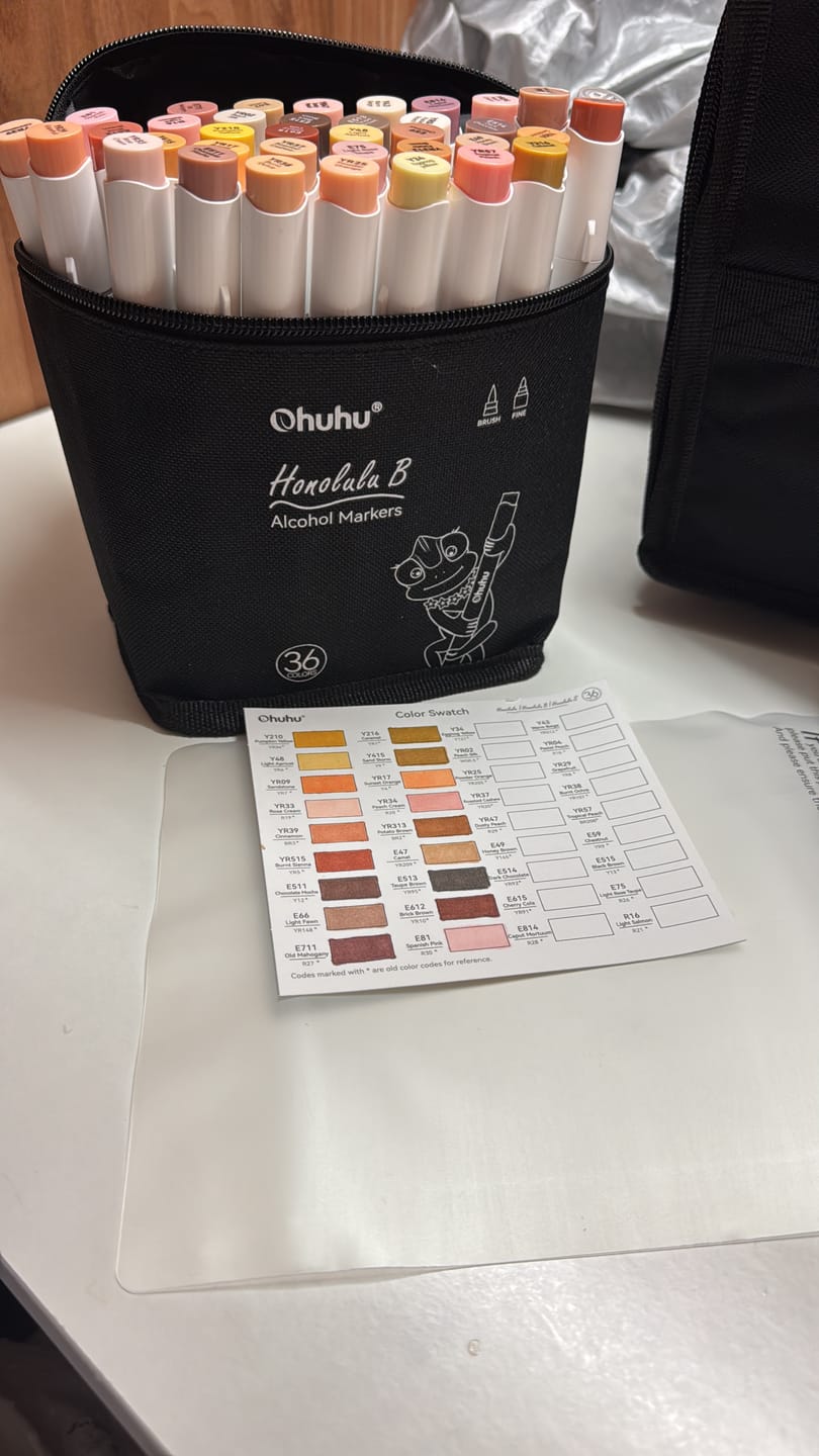 Customer photo review of Ohuhu Honolulu 36 Skin Tone Colors Dual Tips Portrait Alcohol Art Markers (New Color Codes)