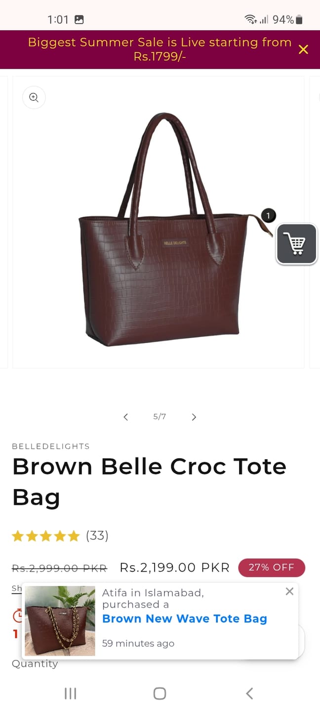 Customer photo review of Brown Belle Croc Tote Bag