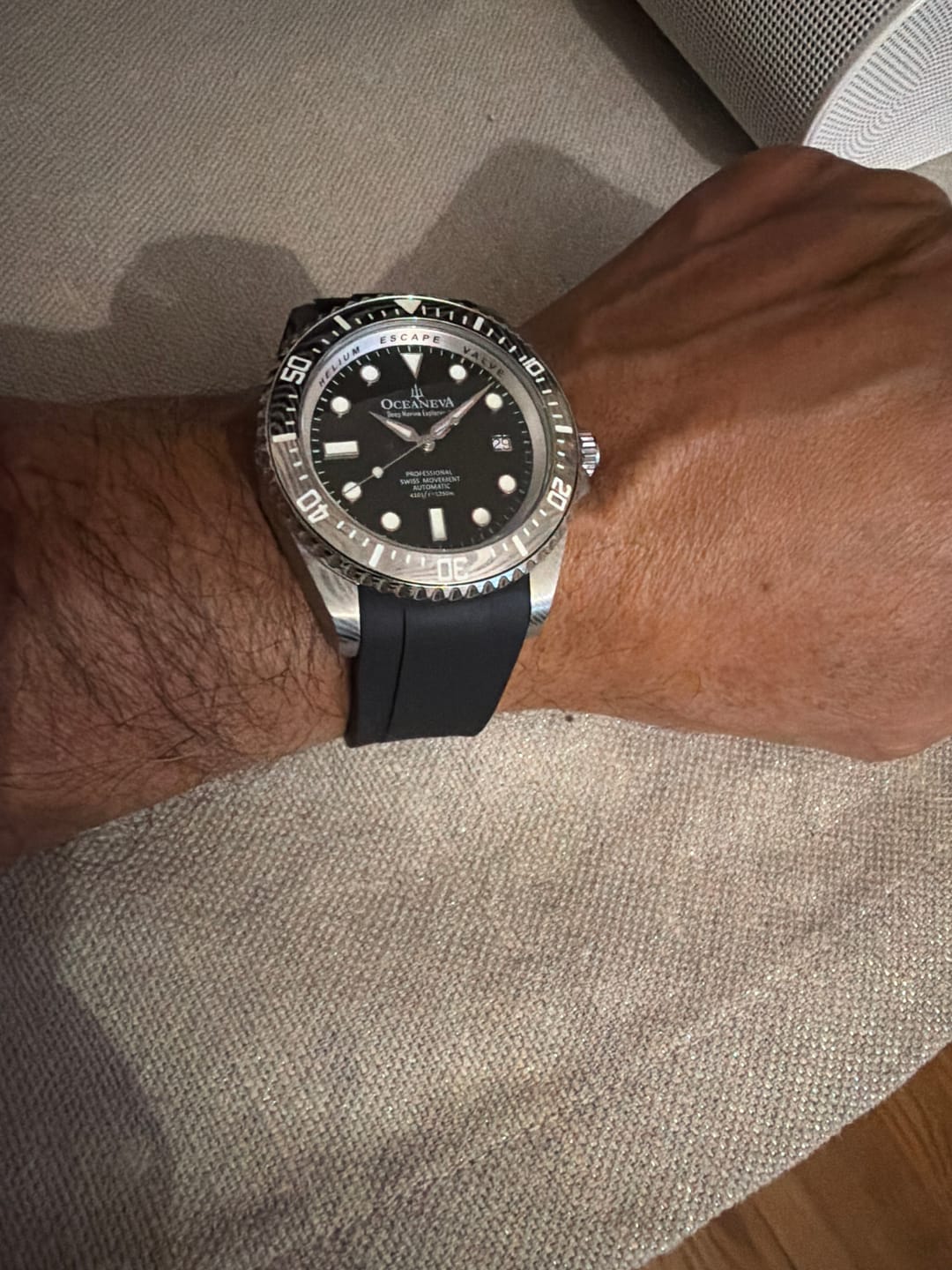 Customer photo review of Oceaneva Mens Deep Marine Explorer II Black Damascus Steel Dial Watch