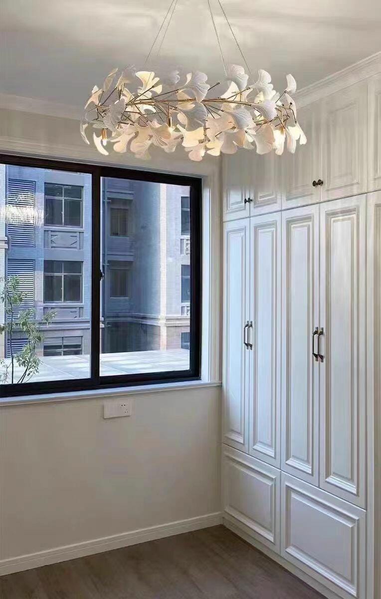 Customer photo review of Chandelier, White Porcelain Ginkgo Leaves, Brass Ring, G9, Dimmable