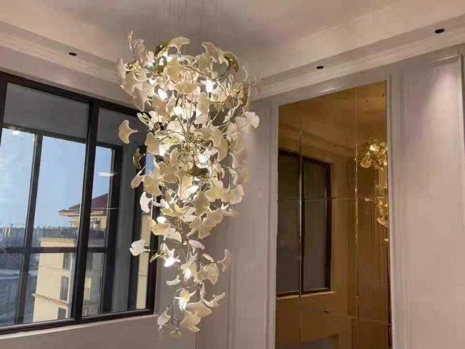 Customer photo review of Gingko Chandelier With Wrapped Porcelain Petals, Brass Column, 4 Sizes