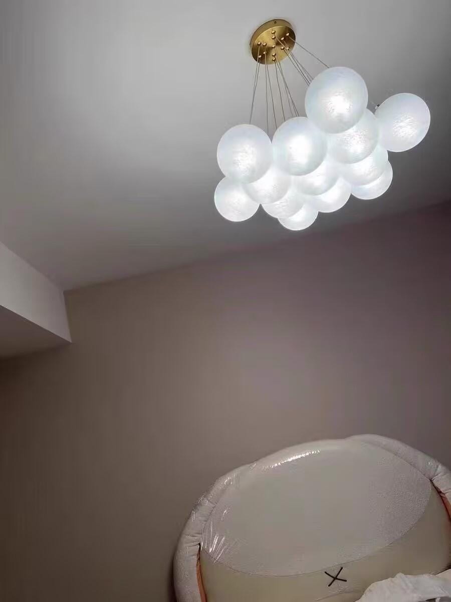 Customer photo review of Frosted Glass Cluster Chandelier, Gold Frame, 7 to 19 Globes