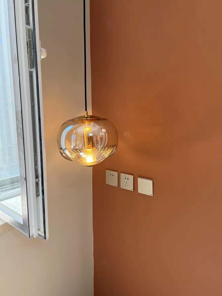 Customer photo review of Glass Pendant Light, Clear or Smoky Grey Shade, Gold or Silver Frame