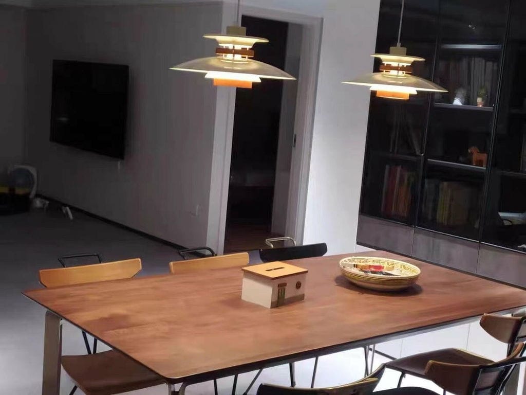 Customer photo review of Pendant Light, Metal Shades on Walnut Rings, 35 cm