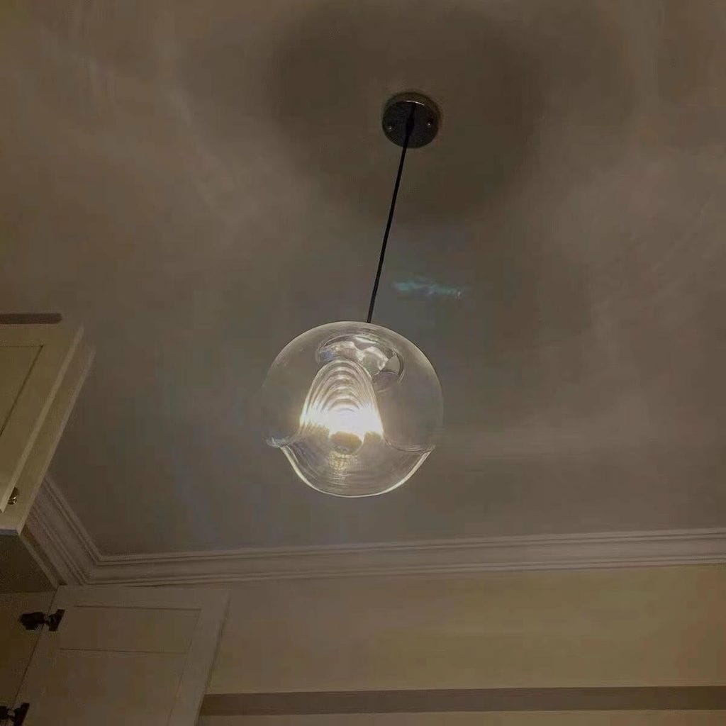 Customer photo review of Glass Pendant Light, Clear or Smoky Grey Shade, Gold or Silver Frame